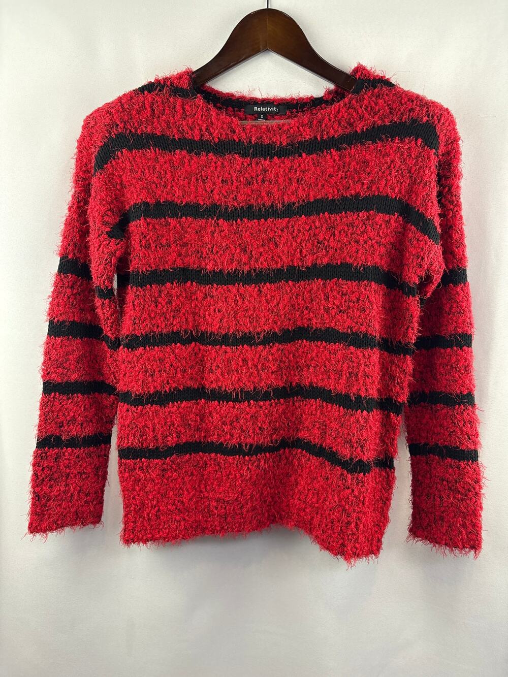 Women’s Relativity Small Bright Red & Black Stripe Sweater